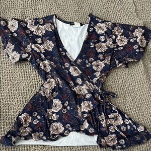 Caution To The Wind Tan Wrap Blouse with Tie Front